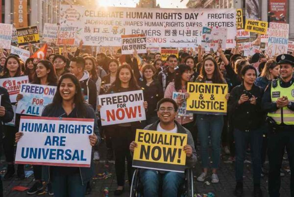 Imagen de una manifestación reivindicando el Día de los Derechos Humanos.