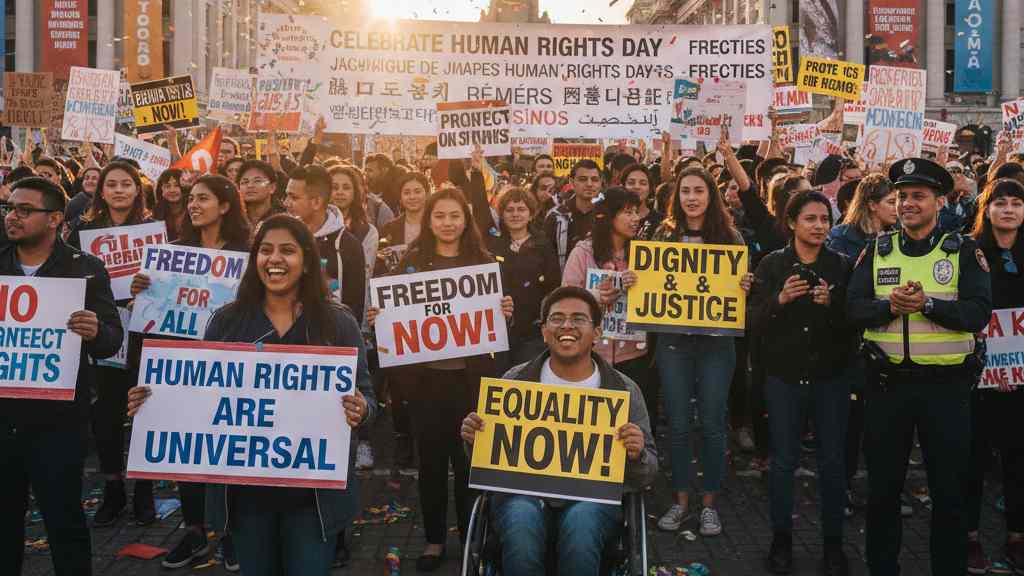 Imagen de una manifestación reivindicando el Día de los Derechos Humanos.