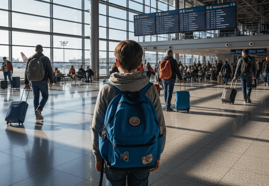 Menor implicado en homicidio . Menor en el aeropuerto del Prat. Imagen creada por IA