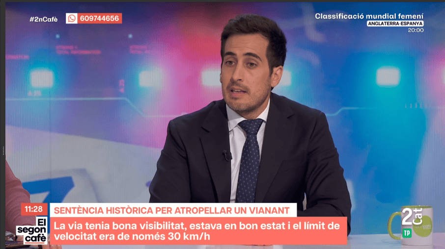 Álvaro Machado, letrado de Vosseler Abogados, interviene en el programa de TVE 'Segon Cafè' para hablar sobre una condena ejemplar a un culpable de un accidente de tráfico.