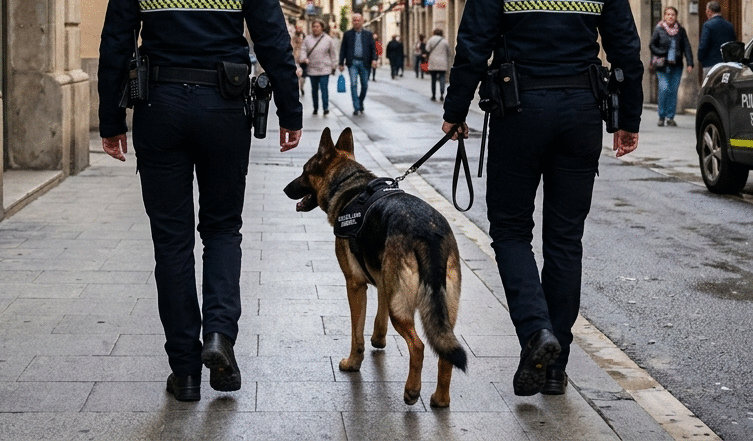 Imagen de patrulla de policia local con perro policia. IA. Nulidad selección Unidad Canina Sabadell