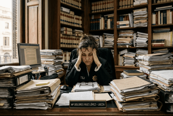 Imagen para el Dia del Bienestar Judicial clon una jueza agobiada por el trabajo pendiente